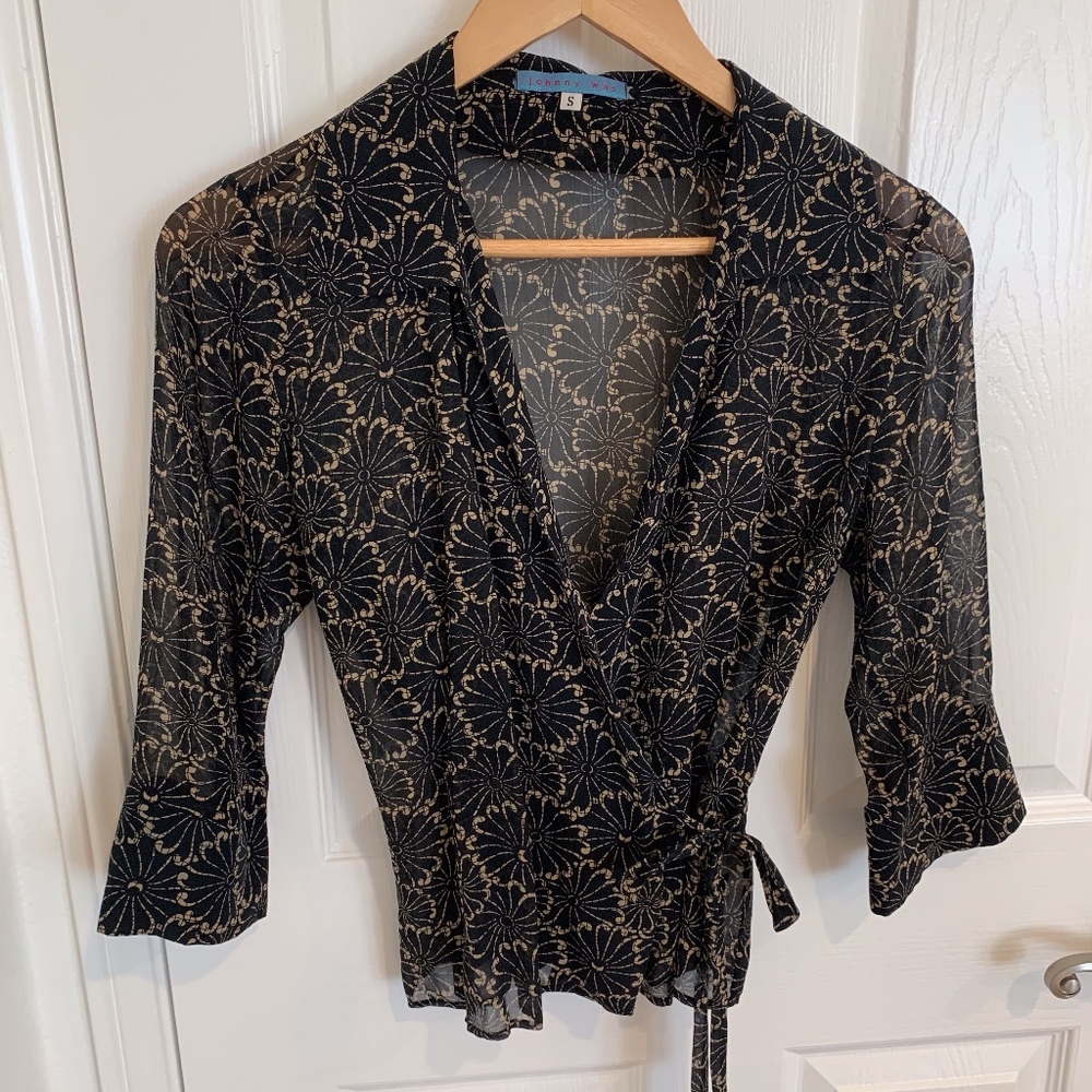Johnny Was 100% Silk Wrap Blouse